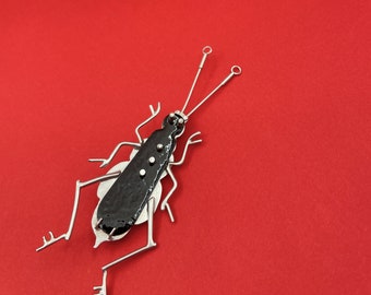 INSECT brooch . sterling silver & black enamel GOTHIC night BUG pin . insect jewelry
