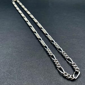Mens Titanium Chain 24&quot; Figaro necklace . Pure Titanium hypoallergenic for sensitive skin .  Bold 5.8 mm chain for Him . Gift for Dad