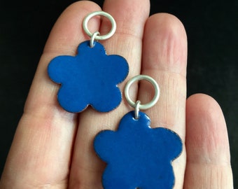 modern minimal enamel FLOWER earrings . cobalt blue flower drops . large colorful earrings . MOD blue petal stud earring . Mother's Day Gift