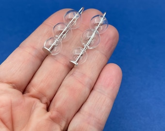 clear glass BUBBLE earrings . minimal 3  glass bead STACK . retro mid-century design . sterling silver .