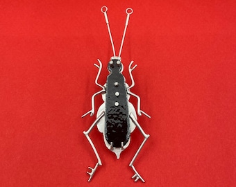 INSECT brooch: sterling silver & black enamel GOTHIC night BUG pin