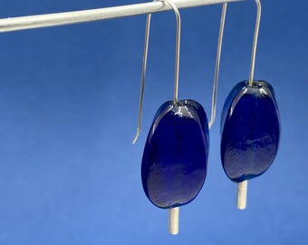 BLUE glass earrings . bold BAUBLES modern frech hooks . mid-century minimalist design