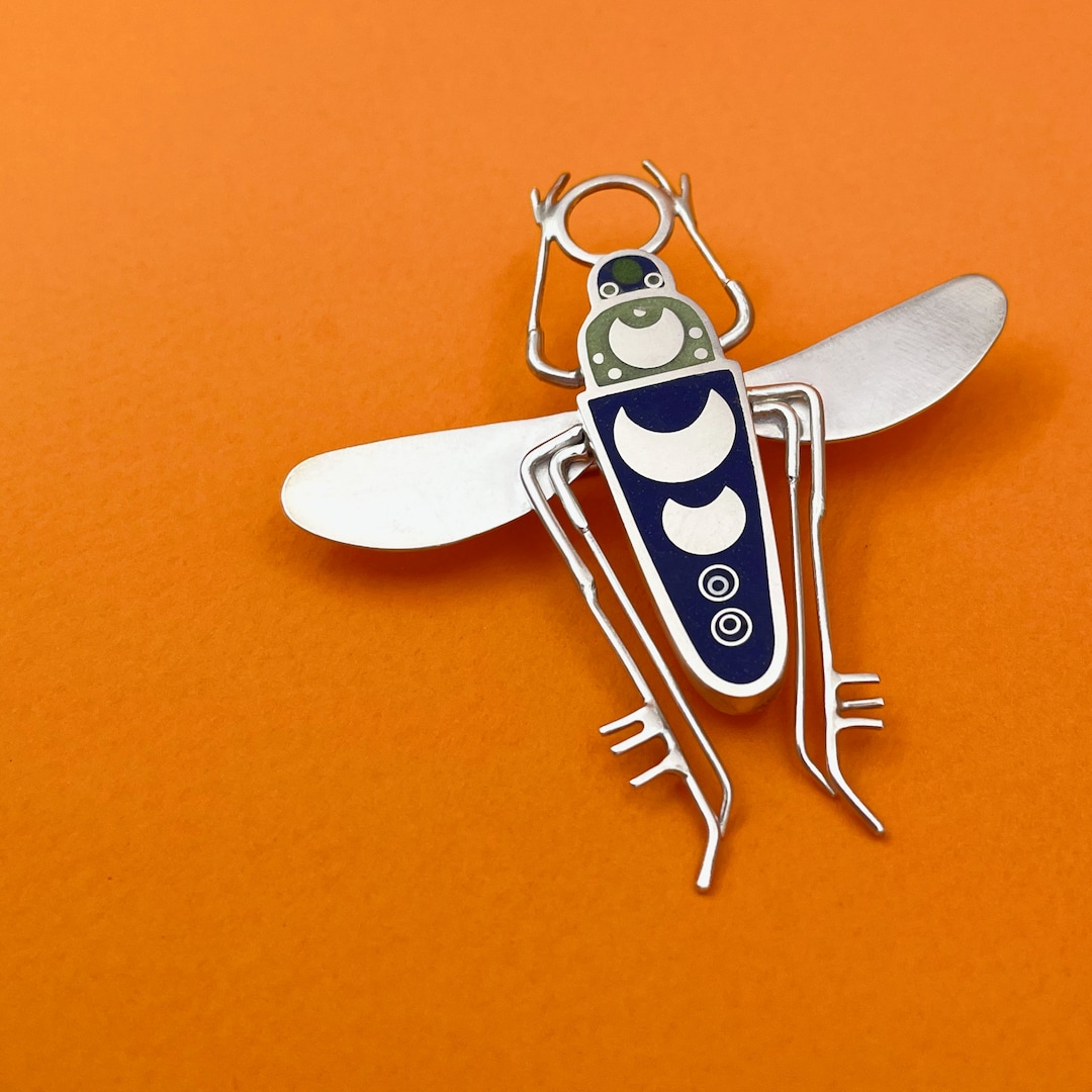 Bad Insect Pin The INSECT GOD Brooch . Colorful Large Silver Bug Pin . Modern Insect ...