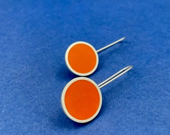 orange MINIMALIST CIRCLE earrings . classic geometric round dangles . large colorful statement earrings . Because she brightens your day