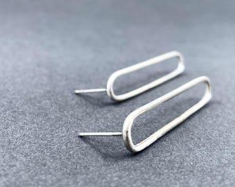 hammered OVAL hoops . long sterling silver ELLIPSE studs