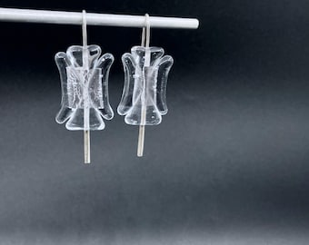 vintage glass & silver foil earrings . modern dangle french hooks . bold jewelry