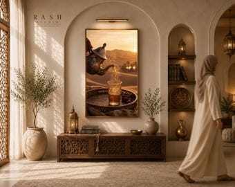 Desert Brew Arabic Wall Art – Middle Eastern Tea Scene Printable Poster (Digital Download)