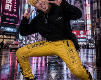 Leren cyberpunkbroek heren: Tokyo Streetwear, Techwear, Y2K-bikerbroek