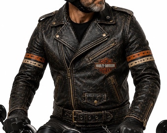 Harley Davidson Jacket | Vintage Motorcycle Jacket for Men | Distressed Brown Biker Coat | Rider Gift | Road Trip Outerwear