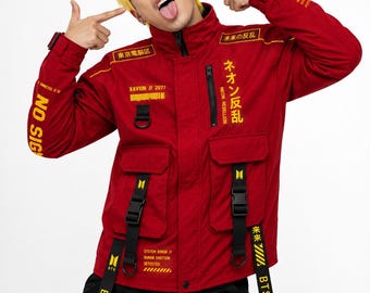 Cyberpunkjack 2077, jas Japanse technische kleding, anime-streetwear-bovenkleding, op BTS geïnspireerde oversized tactische mode