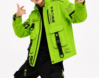 Chaqueta Cyberpunk 2077, Chaqueta Techwear japonesa, Abrigo estilo streetwear de anime, Chaqueta extragrande Neon Samurai, Techwear