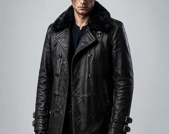 Resident Evil Leon Kennedy Jacket, RE9 Tactical Leather Coat, Black Shearling Peacoat, Survival Horror Cosplay Jacket, Gamer Gift