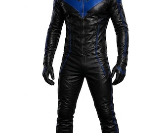 Nightwing-cosplaykostuum, Nightwing-pak, leren superheldkostuum, Comic Con-outfit, Halloween-cosplay, op maat gemaakt