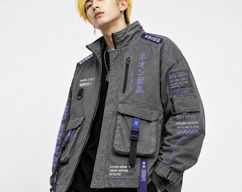Cyberpunkjack 2077, Japans Techwear-jack, Anime Streetwear-jas, Oversized Neon Samurai-jack, Techwear