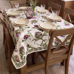 Botanical Tablecloth with Artichoke Design, Farmhouse Tapestry Tablecloth, French Country Dining Decor, Rectangular Table Cover