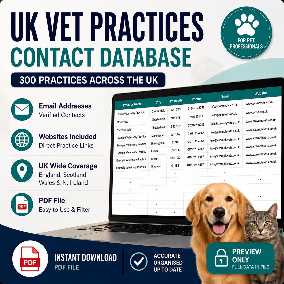 Vet Database Homework UK Veterinary Practice Database 2026 | 300 Vet Clinics | Emails, Phones ...
