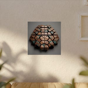 Abstrakte Tech Wandkunst, Kupfer Geometrisches Gehirn Poster, Cyberpunk Büro Dekor, industrieller 3D Druck, Programmierer Geschenk, Steampunk Quadrat Kunst