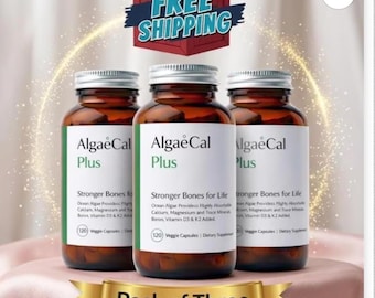 AlgaeCal Plus Pack of 3, Stronger Bones for Life, Ocean Algae Calcium Supplement with Vitamin D3 & K2, Magnesium, Boron, 120 Veggie Capsules