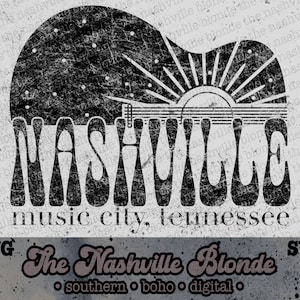 Nashville Vintage Guitar Band Tee PNG Music City Tennessee Sublimation Western Aesthetic Country Concert Shirt Boho Graphic Rock Roll Tour