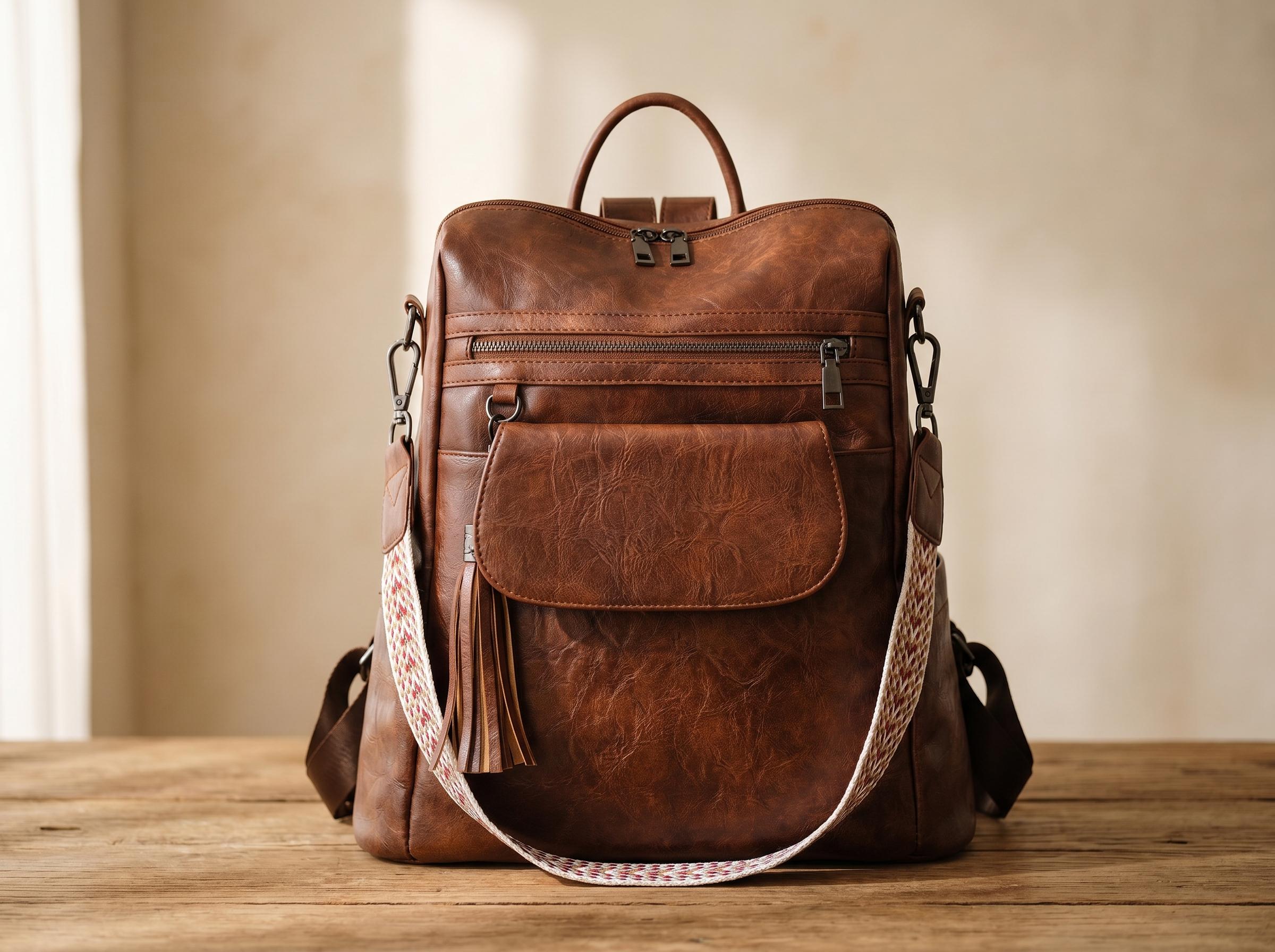 Convertible Backpack Purse, Multi Pocket Backpack Bag, Shoulder Bag With Woven Strap, Front Flap Pocket, Travel Daypack Utility Bag