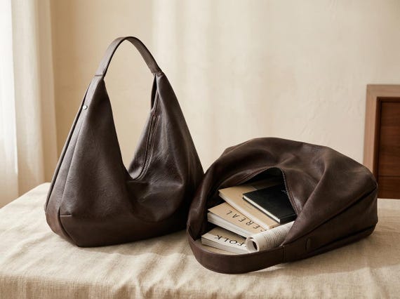 Leather Hobo Bag, Slouchy Shoulder Bag, Large Crescent Bag, Zipper Hobo Purse, Soft Hobo Handbag, Everyday Shoulder Purse, Casual Hobo Tote