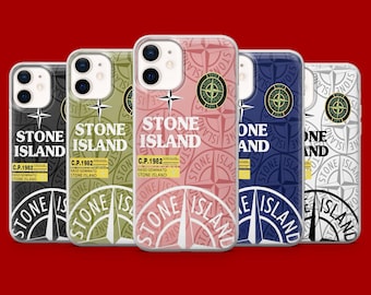 Coque élégante Stone Island pour iPhone 17Pro, 16, 15, 14, 13, 12 Samsung S26, S25, S24, S23Fe, A16, A56, Pixel 10, 9