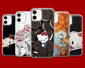 Hello Kitty mobilskal kawaii kattfodral för iPhone 17Pro, 16, 15, 14, 13, 12 Samsung S26, S25, S24, S23Fe, A16, A56, Pixel 10