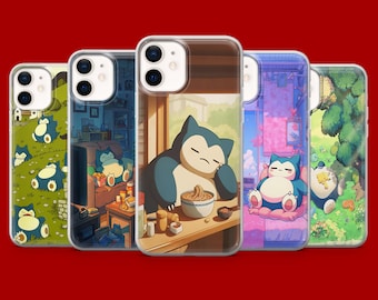 Snorlax Mobilskal Pokemon Hibernating Bear Fodral för iPhone 17Pro, 16, 15, 14, 13, 12 Samsung S26, S25, S24, S23Fe, A16, A56, Pixel 10
