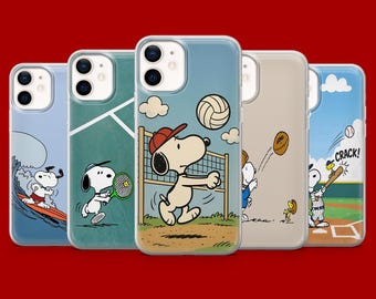 Snoopy Sportskal Tennis Volleyboll Skal för iPhone 17Pro, 16, 15, 14, 13, 12 Samsung S26, S25, S24, S23Fe, A16, A56, Pixel 10