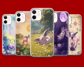 Espeon Mobilskal Eeveelutions Pokemon Lila Fodral för iPhone 17Pro, 16, 15, 14, 13, 12 Samsung S26, S25, S24, S23Fe, A16, A56, Pixel 10