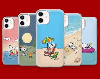 Snoopy Sommartelefonskal Peanuts Strandcampingfodral för iPhone 17Pro, 16, 15, 14, 13, 12 Samsung S26, S25, S24, S23Fe, A16, A56, Pixel 10