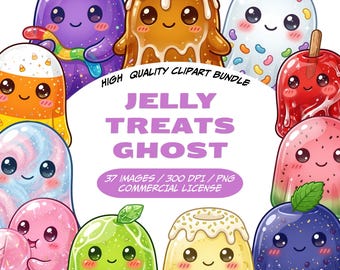 37 images clipart de bonbons gélifiés fantômes, bonbons kawaii PNG, clipart de sucreries mignonnes et moelleuses, desserts gélifiés, bonbons colorés PNG, usage commercial