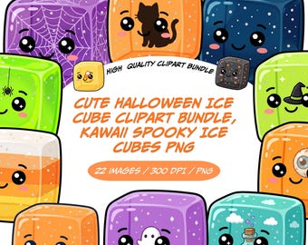 Fantôme mignon Halloween Clipart SVG Bundle, ensemble PNG de glaçons Kawaii pour les fêtes fantasmagoriques et les travaux manuels