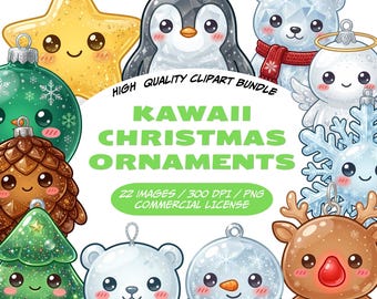 Cliparts de décorations de Noël Kawaii, décorations de Noël en gelée, lot de PNG de décorations d'hiver à télécharger.