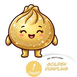Golden Dumpling Clipart PNG, Lucky Gold Bao Bun Character, Kawaii Food Clipart, Cute Dumpling Sticker PNG, Printable Gold Food Art
