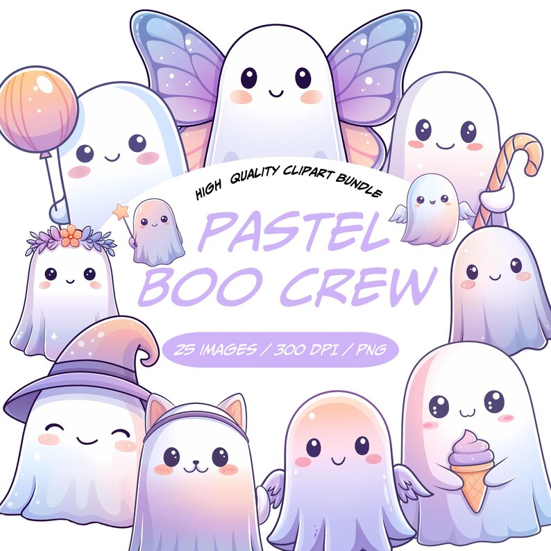 Kawaii Pastel Ghost Clipart Bundle - Halloween Graphics PNG for ...