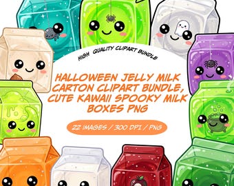 Halloween Jelly Milk Carton Clipart Bundle, Cute Kawaii Spooky Milk Boxes PNG, Ghost Milk, Witch Potion, Halloween Drink Clipart