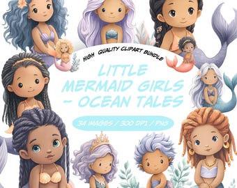 Aquarelle sirène Clip Art, lot de cliparts de rêve pour scrapbookers, Ocean Tales & décoration fantaisiste