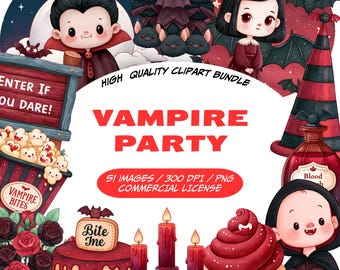 Pack d'images clipart pour une fête de vampires, PNG de vampires mignons, clipart kawaii pour Halloween, fête d'anniversaire sur le thème des vampires, 51 images PNG de chauves-souris mignonnes et effrayantes, usage commercial.
