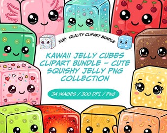 Produits numériques kawaii : lot de cliparts colorés de cubes de gelée, adorable collection de PNG visqueux pour un usage créatif