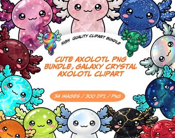 Lot de sublimation PNG Axolotl, collection de cliparts galaxie mignonne pour projets créatifs