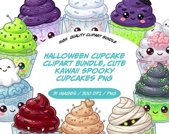 Halloween Cupcake Clipart, Adorable Jelly Clipart For Spooky Cupcakes And Halloween Desserts 31 PNG Commercial Use