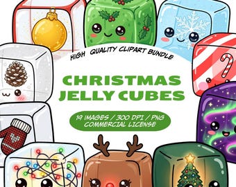 Ensemble d'images clipart de glaçons de Noël, PNG mignons et kawaii pour les fêtes, glaçons de Noël, personnages festifs en gelée, usage commercial