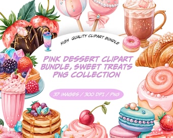 Bundle de cliparts kawaii mignon, dessert rose pierres précieuses, Collection PNG pour graphismes de gourmandises sucrées