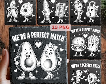 Paquete de archivos PNG de posavasos a juego perfecto / Archivos divertidos para grabado láser de parejas / Posavasos de pizarra PNG / Glowforge xTool LightBurn / 10 diseños