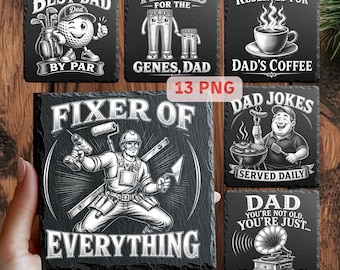 Vatertag Laser Gravierdateien, Dad Schiefer Untersetzer PNG Bundle, Lustige Dad Zitate, 13 Schiefer Gravur Designs