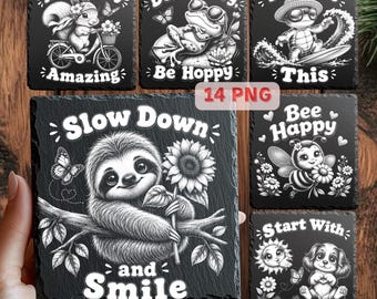 Positive Zitate PNG Bundle für Schiefer Untersetzer | 14 Laser Gravur Dateien für Glowforge xTool LightBurn | Motivierende PNG
