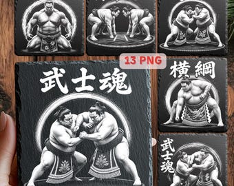 Sumo Ringer Gravurdateien, Japanisches Sumo PNG Bundle, 13 Laser Gravur Designs für Schieferplatten, Glowforge xTool