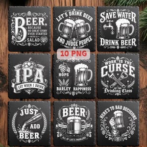 Archivos digitales para camareros de cerveza para grabado láser / Diseños PNG de posavasos de pizarra / Glowforge xTool LightBurn