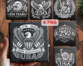 Pliki PNG „America 250” do grawerowania laserowego | Podkładka łupkowa z okazji 250. rocznicy USA | Prezent na Dzień Niepodległości